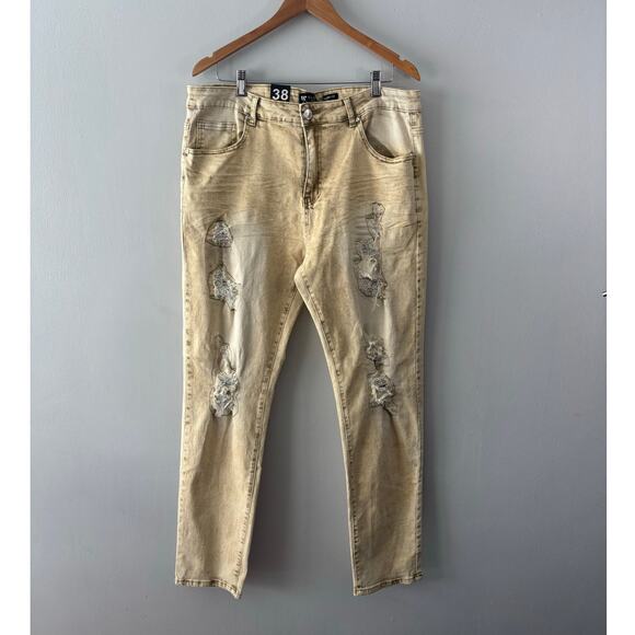 Waimea New York Men's Tan Distressed Skinny Fit Jeans Size 38x32 NWT - Picture 1 of 6